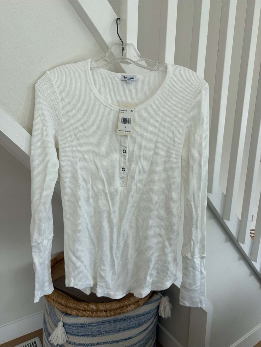 Splendid Vanilla White Waffle Henley Top